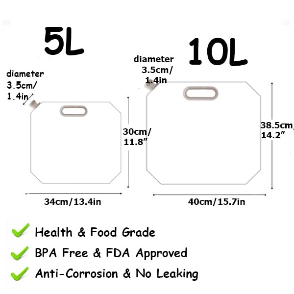 Supant 5L+10L/4Gal Litres Collapsible Water Jug Container, Freezable, Bpa Free Plastic Water Carrier Tank, Outdoor Folding Water