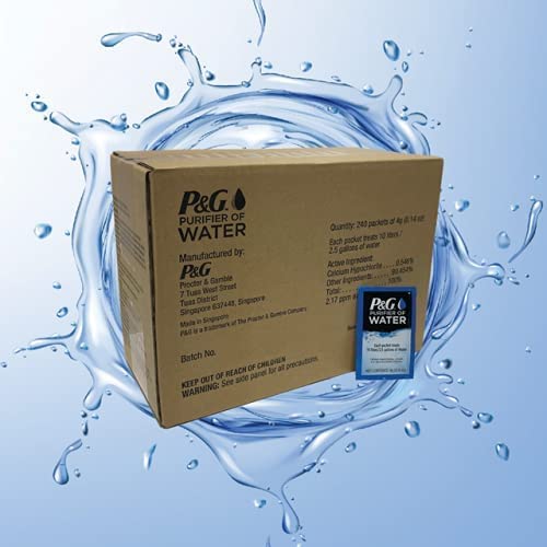 P&G Purifier Of Water Portable Water Purifier Packets (Box Of 240 Packets). Emergency Water Filter Purification Powder Packs For