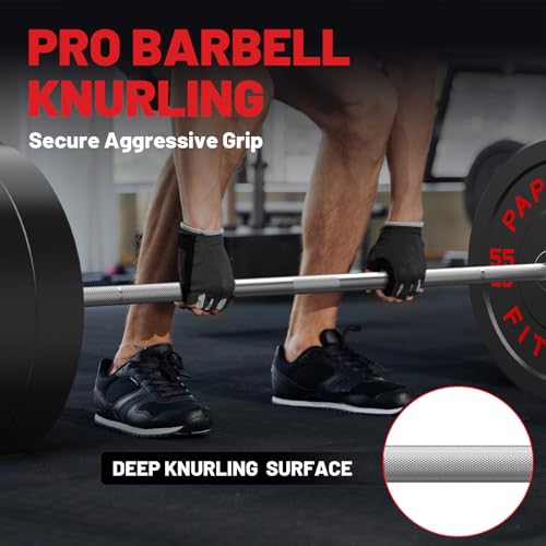 Papababe Olympic Bar 7-Foot Solid Chrome Barbell Weights Lifting Power Lifting (2-Inch)