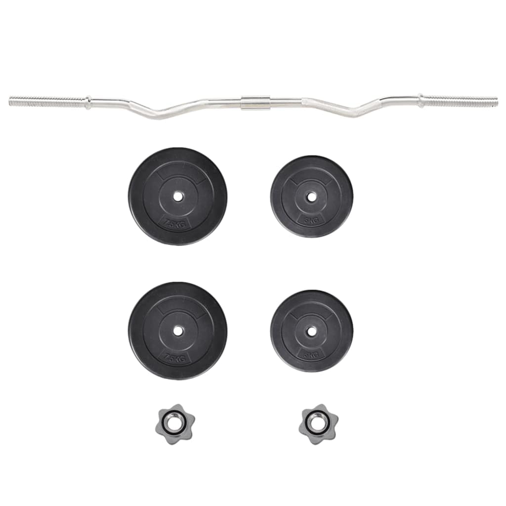 Vidaxl Metal Dumbbell Set With Curl Bar And Weights 66.1 Lb - Personal Home Gym Equipment With Noise-Reduction Casing