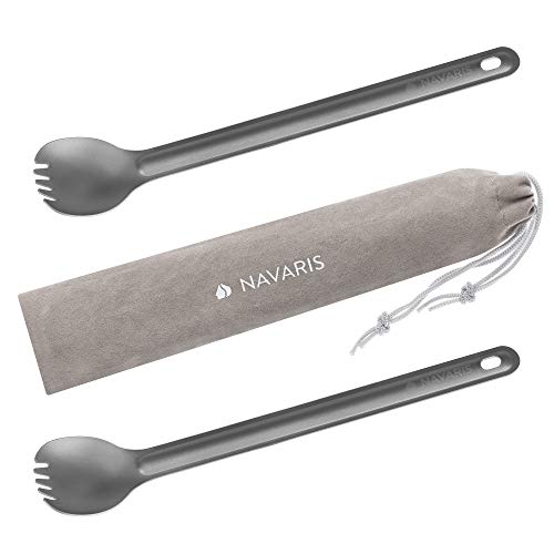 Navaris Long Handle Titanium Sporks (Set Of 2) - 84 (215Cm) Long Metal Spork Set For Backpacking And Camping - Strong Ultra Ligh