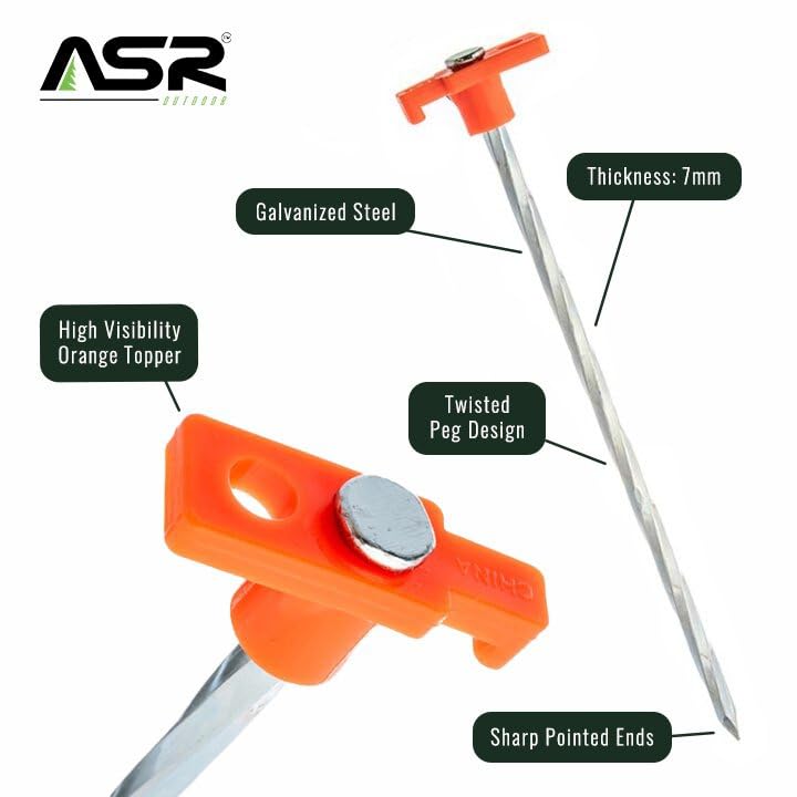 (6 Piece) Asr Outdoor Heavy Duty Tent Pegs - Orange