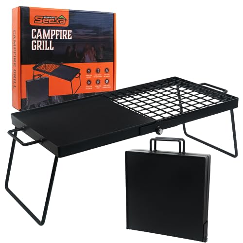 Adventure Seeka Heavy Duty 24'' Folding Campfire Grill, Camp Fire Grill With Folding Grill Design For Compact Storage. Campfire 
