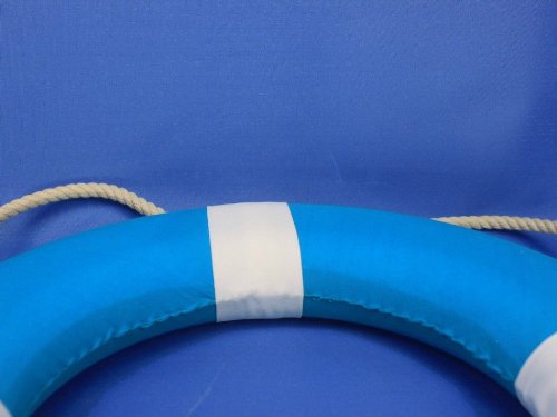 Hampton Nautical Vibrant Light Blue Lifering With White Bands, 15'' Decorative Lifering