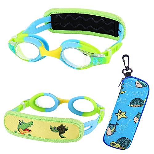 Ruigao Kids Swim Goggles Age 2-6, Toddler Goggles No Hair Pull,Child Goggles Padded Headband (1Pk Kids - Yellow Croc)