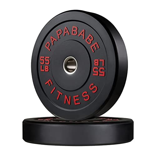 Papababe Bumper Plates Set 2-Inch, Color Coded Olympic Weight Plates, Weight Plate Set With Steel Insert For Weightlifting In Ho