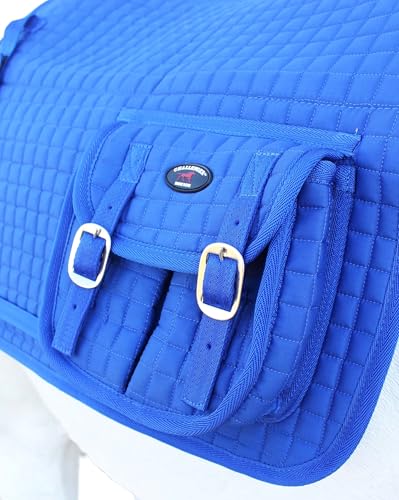 Challenger Horse English Quilted All-Purpose Fleece Padded Saddle Pad W/Pockets Blue 7289