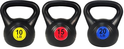 OLIXIS 3-Piece Kettlebell Set, Wide Grip Kettlebell Exercise Fitness Weight Set for Home Gym, Strength Training, 45LBS Set
