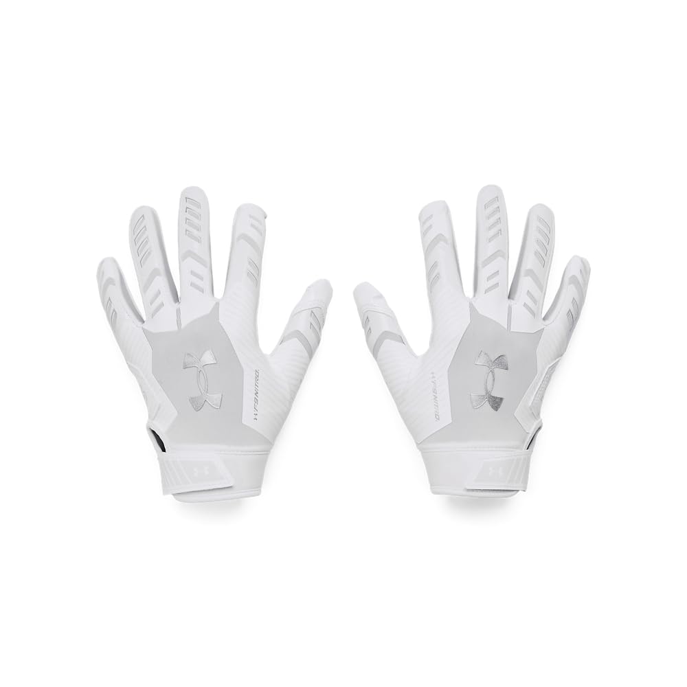 Under Armour Boys' F9 Nitro Football Gloves, (100) White/Distant Gray/Metallic Silver, Medium
