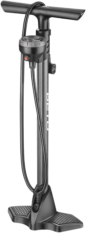 Beto Bike Pump Portable - Bicycle Floor Pump With Industrial Top-Mounted Gauge & Air Bleed Button - Presta Schrader Dunlop Valve