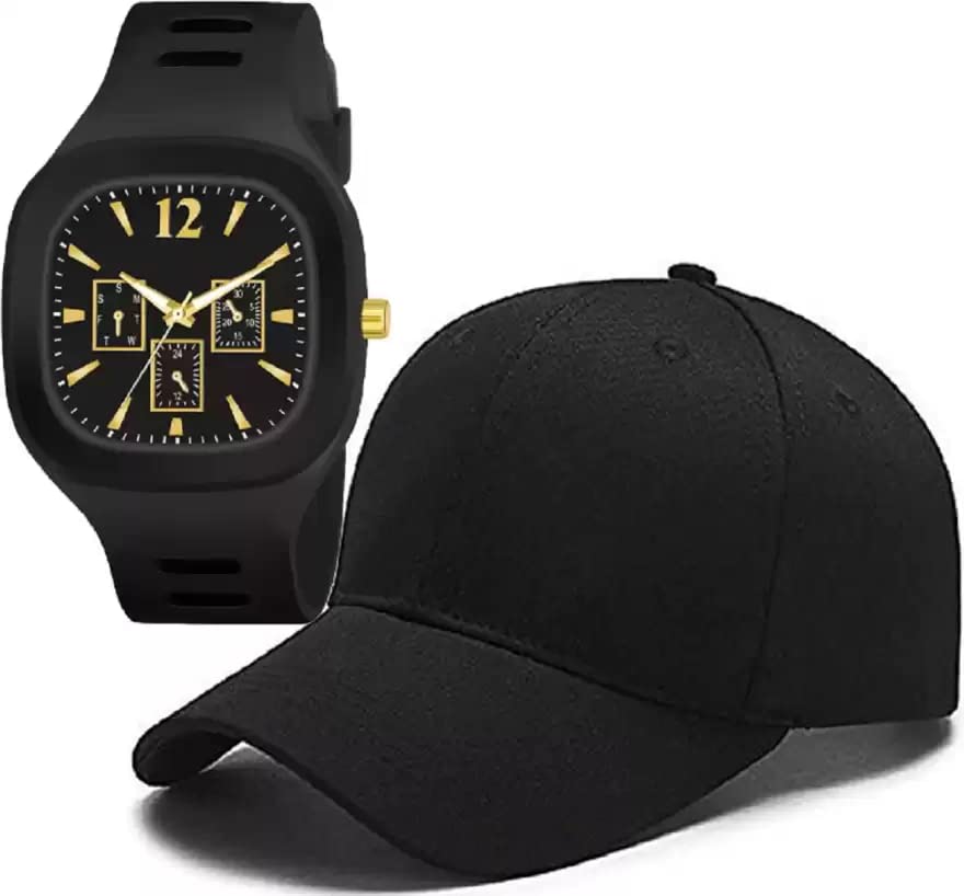 Selloria Brand A Black Cotton Adjustable Whith Square Watch Unisex Cap Quick Drying Sun Hat For Summers Outdoor Activites Sports