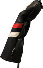 Majek Retro Golf Headcover Black Red And White Vintage Leather Style Hybrid Head Cover Classic Look, Wheel Tag Includes Numbers