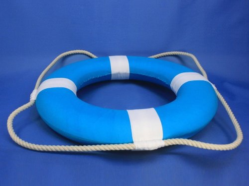 Hampton Nautical Vibrant Light Blue Lifering With White Bands, 15'' Decorative Lifering