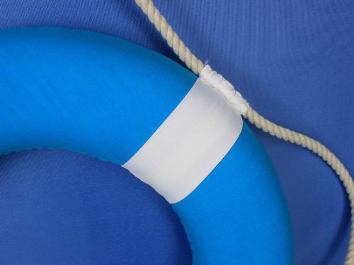 Hampton Nautical Vibrant Light Blue Lifering With White Bands, 15'' Decorative Lifering