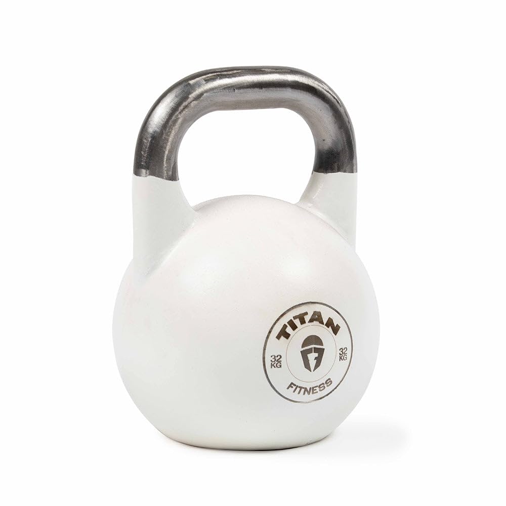 Titan Fitness 32 KG Competition Kettlebell, Color-Coded White, 35mm Handle, Ideal for Strength Training and Home Gym Workouts, T