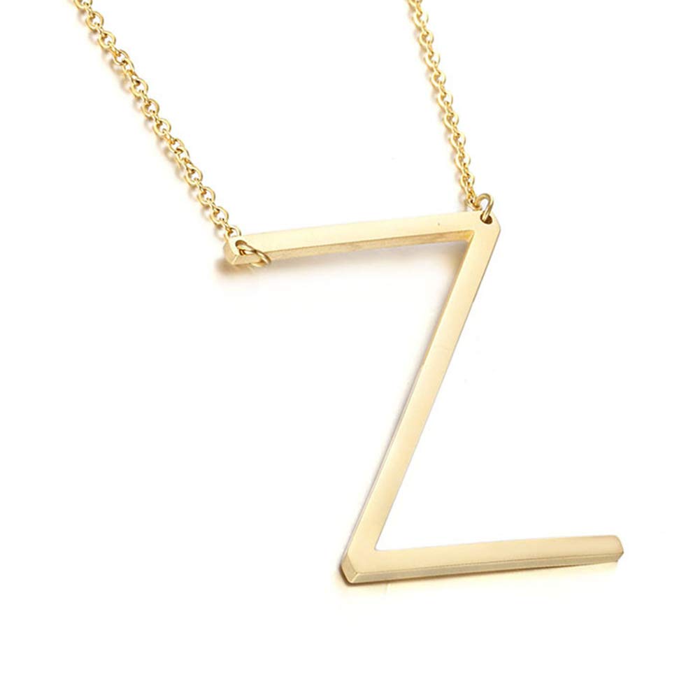Momol Sideways Initial Necklace 18K Gold Plated Stainless Steel Large Big Letter Z Pendant Necklace Script Name Monogram Necklac