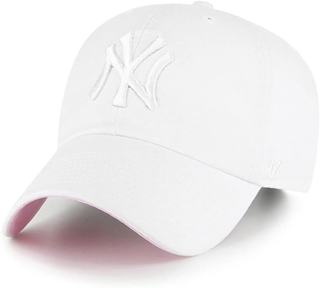 47 New York Yankees Primary Logo Ballpark Clean Up Dad Hat Baseball Cap - White White Pink Bottom