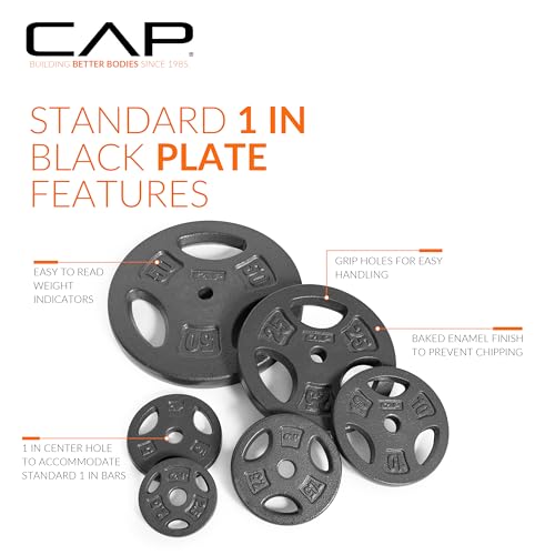 Cap Barbell Standard 1-Inch Grip Weight Plates 25 Lbs Black, Pack (X2)