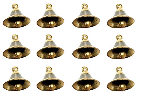 Uapan Brass Bell Decorative Pooja Room Bells With J Hook (Silver Gold_2 Inch, Pack Of 12)