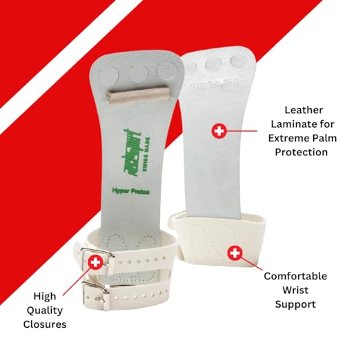 Reisport Mens Protec Hyper Buckle High Bar Grips, Small, Large, Gymnastic Grips, Triple Strength Leather With Kevlar, Less Stret