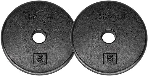 Yes4All 1-Inch Cast Iron Weight Plates For Dumbbells - Standard Weight Disc Plates (5 Lbs, Set Of 2)