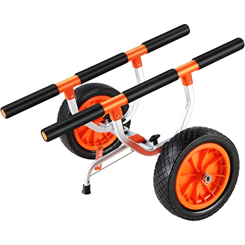 Vevor Heavy Duty Kayak Cart, Foldable Canoe Trolley Cart With 12'' Tires, Adjustable Width 6.69''-17.32'',350 Lb Weight Capacity