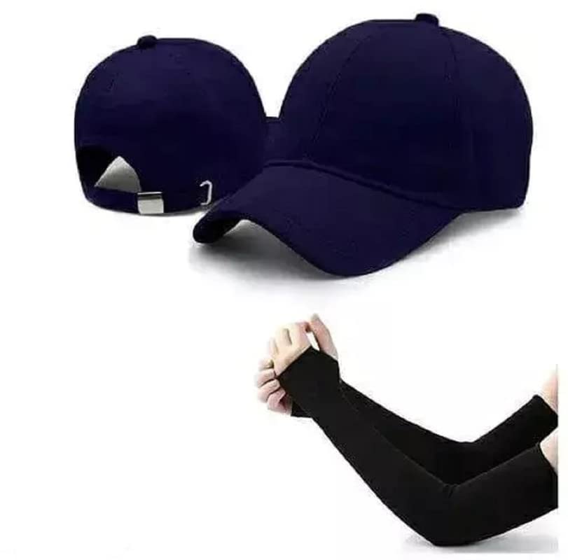 Fy Lane Baseball Cotton Plain Adjustable Caps With Protective Hand Gloves For Men & Women (Free Size, Blue)