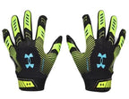 Under Armour Boys F9 Novelty Football Gloves, (002) Black/High-Vis Yellow/Sky Blue, Small