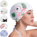 Copozz Swim Cap For Women, Silicone Waterproof Comfy Swimming Bathing Cap For Long Hair With Flamingo Printed