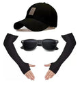 Bynomo Stylish Cotton Baseball Cap For Men, Women, Kids With Uv Protection Cooling Arm Sleeves Cover Gloves And Sunglasses Pack 