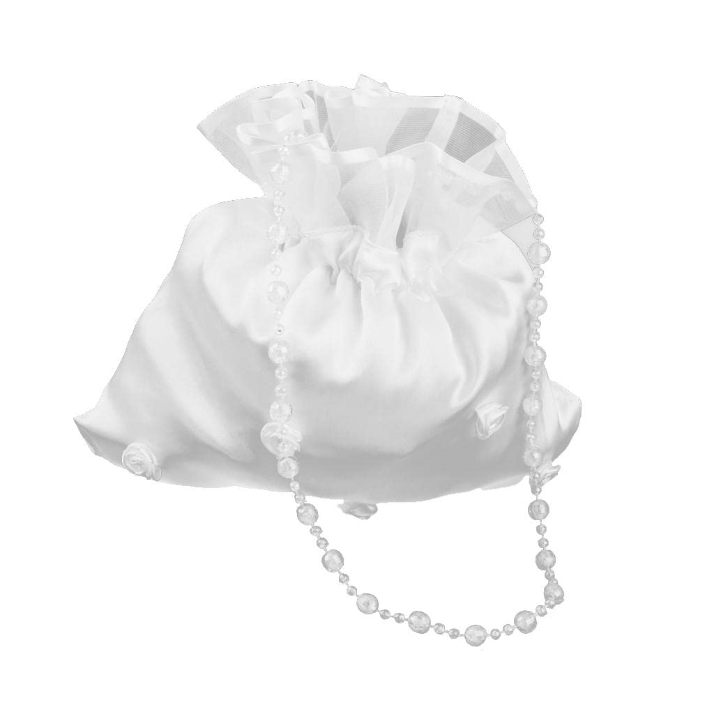 Ujeavette Bridal Wedding Satin Dolly Bag Handbag With Beaded Chain White