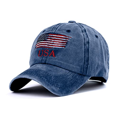 Aavjo , Denim Cotton Baseball Head Cap With Adjustable Buckle For Men Women Adults  Small Flag (Small Flag  Blue)