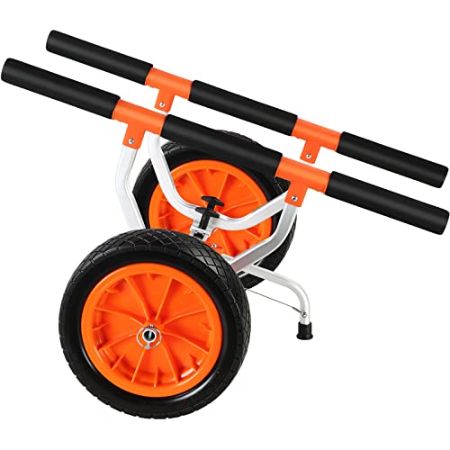 Vevor Heavy Duty Kayak Cart, Foldable Canoe Trolley Cart With 12'' Tires, Adjustable Width 6.69''-17.32'',350 Lb Weight Capacity