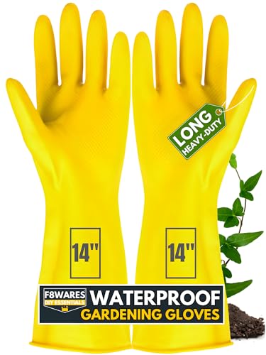 F8Wares 14 Inch Thick & Heavy Duty Latex Rubber Gardening Gloves  Long Hand Gloves For Garden Work  Handling Accessories Tools