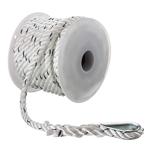 Seachoice Boat Anchor Line Rope, 3-Strand Twisted, Nylon, White/Blue, 3/8 In. X 50 Ft.