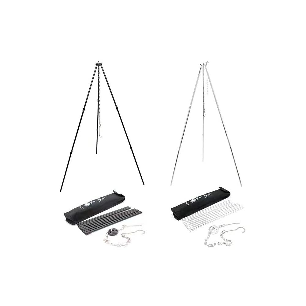 Yahpetes 31.5'' Camping Tripod 3 Sections Aluminum Telescopic Campfire Tripod Portable Outdoor Cooking Tripod (Sliver)