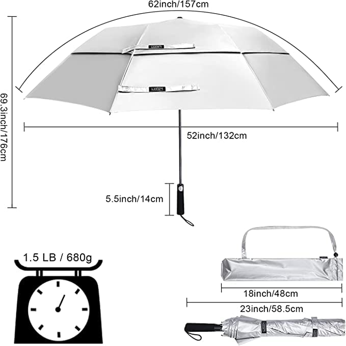 G4Free 62 Inch Portable Uv Protection Large Golf Umbrella Automatic Open Double Canopy Big Sun Umbrella Windproof Oversize Sport