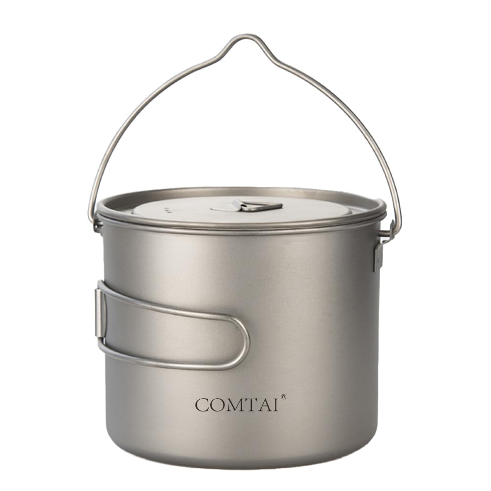Comtai Titanium Camping Cookware 1100Ml/39 Oz Titanium Pot With Lid And Fotable Handle, Titanium Cook Pot Backpacking For Outdoo