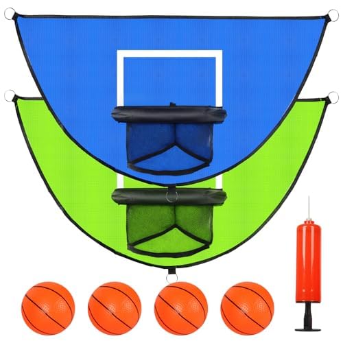 2PCS Large Trampoline Basketball Hoop Set 35.4  19.7 with 4 Mini Balls and 1 Pump-Indoor & Outdoor Game-Easy to Install-Trampoli
