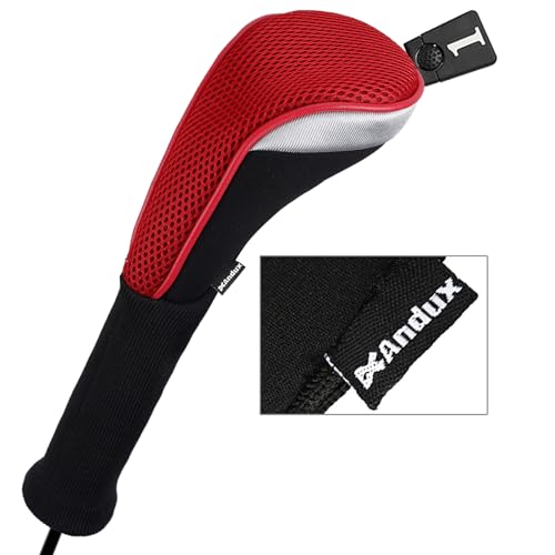 Andux 6Pcs/Set Golf Club Head Covers Long Neck (3Pcs Hybrid Covers + 3Pcs Wood Covers) (Black/Red)