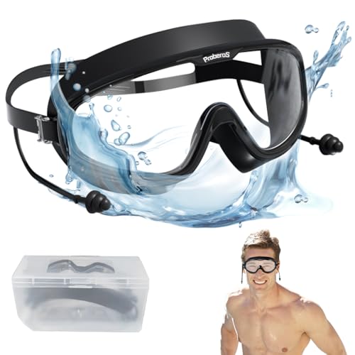 Proberos Big Frame AntiFog Swim Goggles With Uv Protection & Waterproof Earplugs For Men & Women, Leakproof Silicone Design, Ad