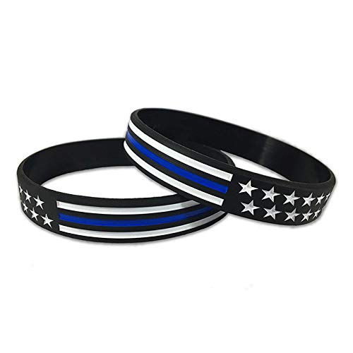 Thin Blue Line American Flag Bracelet (Standard 8'', 2 Pack)