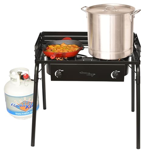Flame King 200,000 Btu Propane Burner Gas Stove Heavy Duty Turkey Fryer/Camp Cooker, Portable With Stand Great For Outdoor Cooki