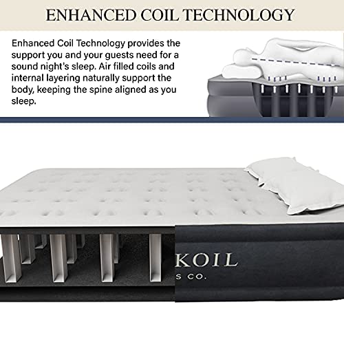 King Koil Luxury Queen Air Mattress With Built-In Pump For Home, Camping & Guests - Queen Size Inflatable Airbed Luxury Double H