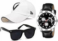 Rytoria Combo Pack Of 3 For Men & Boys  Analog Dial Watch, Adjustable Sports Baseball Cap & Uv Protected Aviator Sunglasses | S