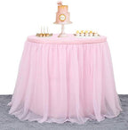 Nssonben 14Ft Pink Tulle Table Skirt Fluffy And Elegant Tutu Table Skirts For Wedding Birthday Party Baby Shower (L168Inah30In)