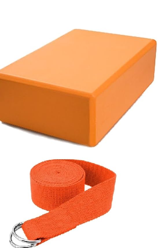 Serveuttam Yoga Blocks with Belt  EVA Foam Block with Cotton Belt | Yoga Block with Strap, Pilates & Yoga Props to Help Extend