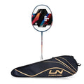 Lining AirForce 78 G3 Carbon Fibre Strung Badminton Racket with Full Cover (78g, Navy/Silver/Orange)