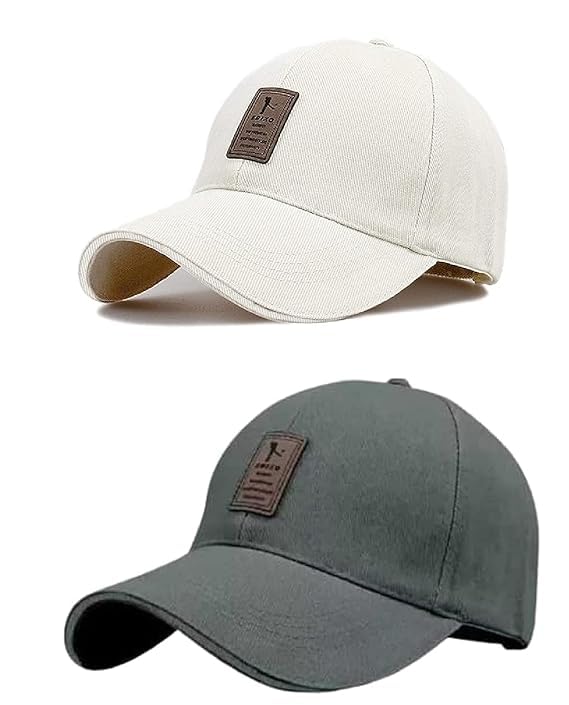 Goodfriends Ediko White And Ediko Grey Men And Women Acrylic Plain Velcro Baseball Cap Regular Fit