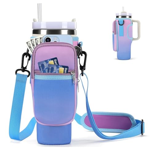 Hasthip Water Bottle Carrier Bag For Stanley 40/30 Oz Tumbler With Phone Pocket Water Bottle Holder With Strap Neoprene Water Bo
